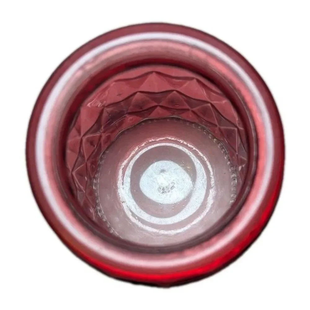 Boutique Diamond Vase Ruby Red Color Glass Jar Geometric Pattern 7 x 4-inch Gift